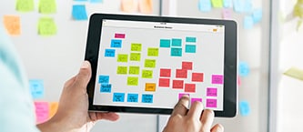 Tableta con un tablero de tareas de notas Post-it® digitalizado
