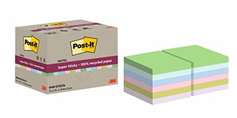 Notas Post-it® Super Sticky recicladas en embalaje ecológico
